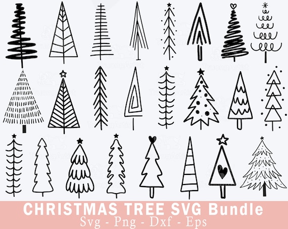 Christmas Tree SVG Bundle, Pine Tree Svg, Christmas Bundle, Tree Ornaments Doodle, Xmas Tree Png, Christmas Clipart, Christmas Digital