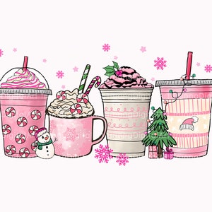 Pink Christmas Coffee Cups Png, Pink Coffee Cups, Christmas Coffee Png, Pink Christmas Png, Pink Christmas Sublimation, Christmas Shirt image 1