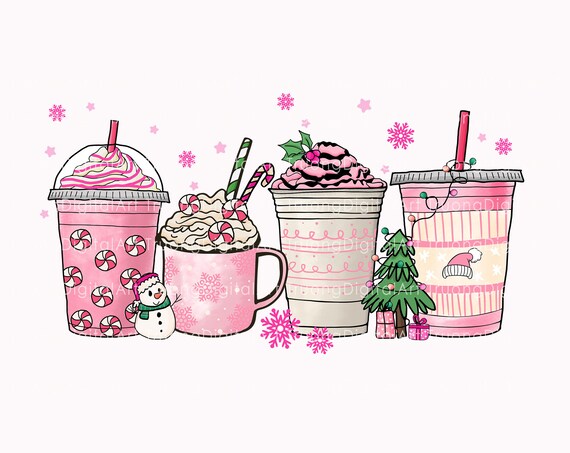 Pink Christmas Coffee Cups Png, Pink Coffee Cups, Christmas Coffee Png, Pink Christmas Png, Pink Christmas Sublimation, Christmas Shirt