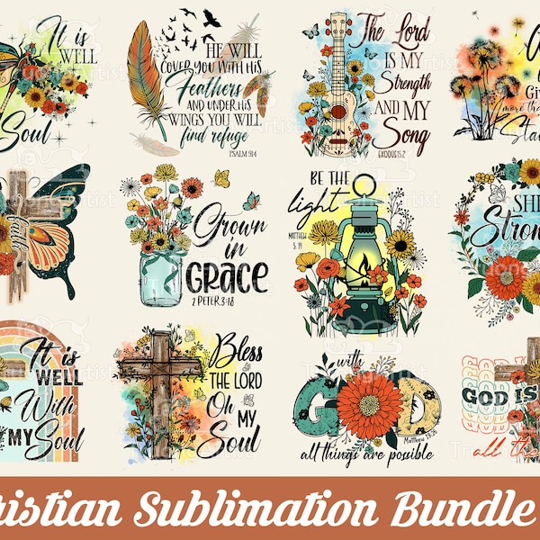Christian Retro Bundle Png, Christian Floral Png, Bible Verse Png, Jesus Png, Christian Quotes, Believe PNG, Blessed Sublimation Design