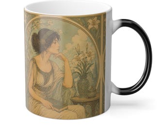 Alphonse Mucha Inspired Mug, Art Nouveau Color Changing Magic Mug
