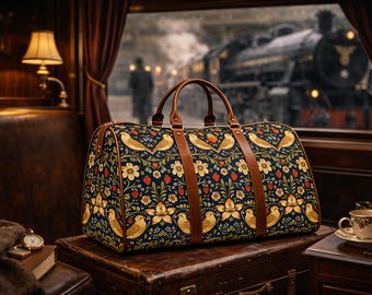 William Morris Bird Floral Travel Bag, Waterproof Weekender Duffel Carry On