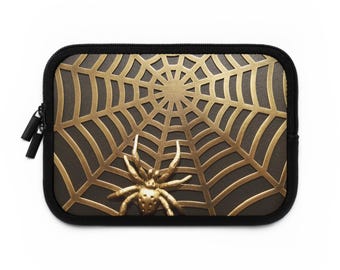 Bronze Spider Web Laptop Sleeve, Gothic Neoprene Laptop Case