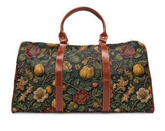 Botanical Weekender Bag, Vintage Floral Travel Duffel, Art Nouveau-Inspired
