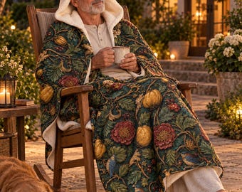 William Morris Inspired Hooded Blanket, Botanical Fleece Throw