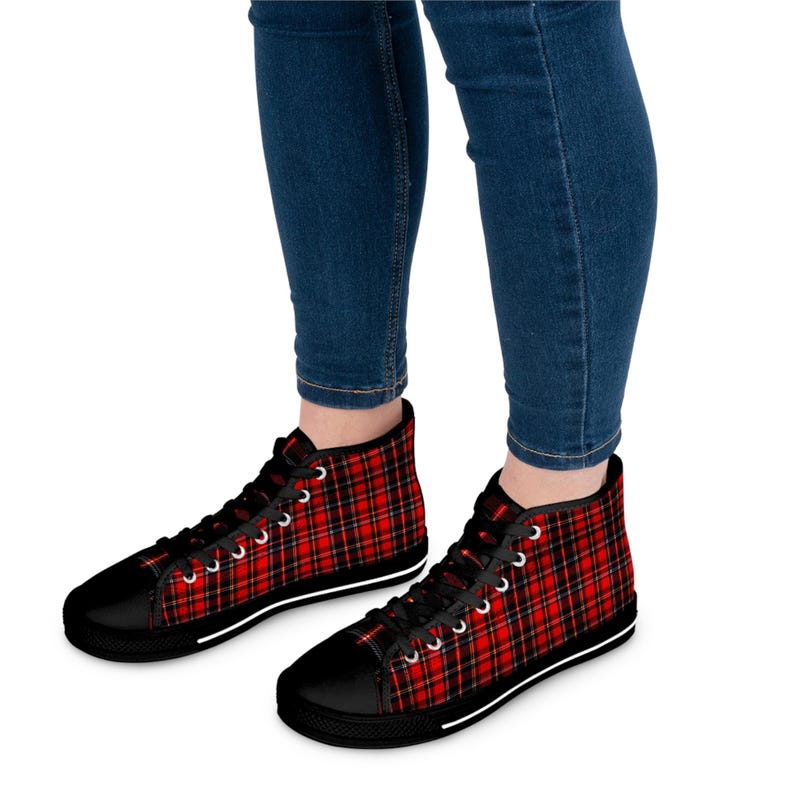 Sneakers a quadri scozzesi / Scarpe alte alla moda da donna, comode scarpe da ginnastica alla moda, calzature casual immagine 11