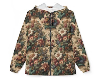 Vintage Floral Tapestry Windbreaker, Botanical Print Jacket, Winter Gift
