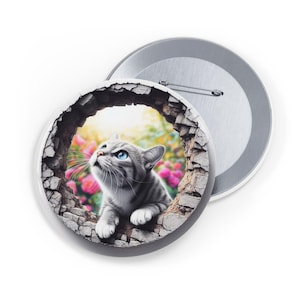 Cat Round Pins, Cute Button Pins, Cat Lover Gift, Floral Pinback Button, Cute Accessories, Statement Pins - Paw-some Cat Lapel Pins, Kitten