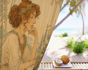 Art Nouveau Blackout Curtain, Mucha-inspired Vintage Woman Panel, Boho Bedroom Decor