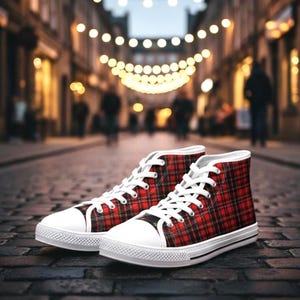 Sneakers a quadri scozzesi / Scarpe alte alla moda da donna, comode scarpe da ginnastica alla moda, calzature casual immagine 2