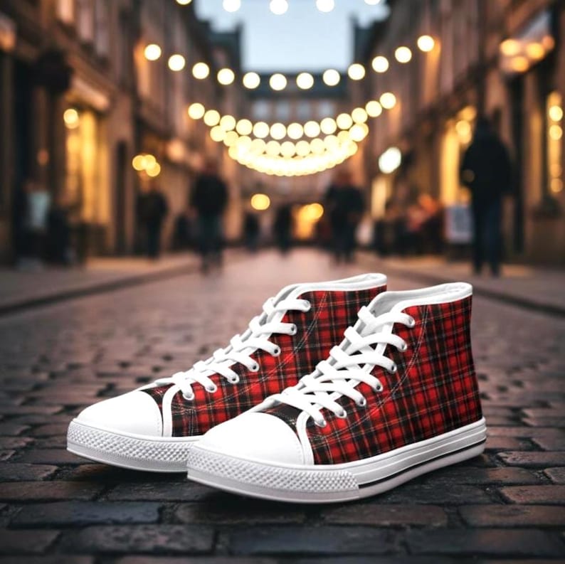 Sneakers a quadri scozzesi / Scarpe alte alla moda da donna, comode scarpe da ginnastica alla moda, calzature casual immagine 2