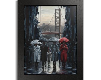 The Silence of Rain, Framed Urban Wall Art, Cityscape Poster, Friendship & Reflection Theme
