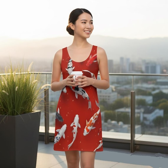 red koi dress Koi Fish Racerback Dress: Vibrant Japanese Style Outfit, Chic Gifts