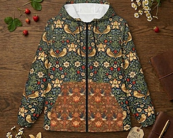 William Morris Inspired Floral Bird Windbreaker Jacket | All-Over Print