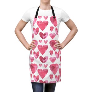 Love Hearts Apron - Valentine&#39;s Day Kitchen Cooking Cute Baking Accessory, Heart Pattern, Gift for Her, Cooking Apron, Chef Apron