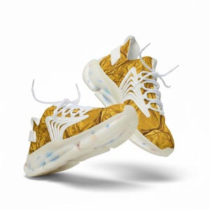Gold Print Mesh Sneakers - Lightweight Statement Shoes | Metallic Fashion Shoe