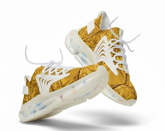 Gold Print Mesh Sneakers - Lightweight Statement Shoes | Metallic Fashion Shoe