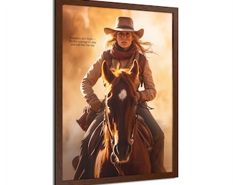 Western Cowgirl Decor Framed Poster, Horse Lover Gift, Wall Art, Rustic Decor, Texas Style
