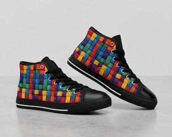 Sneakers alte con motivo intrecciato colorato, scarpe da festival in tela da donna, regalo vivace in stile street