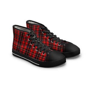 Sneakers a quadri scozzesi / Scarpe alte alla moda da donna, comode scarpe da ginnastica alla moda, calzature casual Black sole