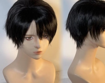Black Short Natural Wigs with Bangs, Cool Short Wigs for Men, Man's Cool Wig, Heat Resistance Hair, Mullet Wig, Goth Wig