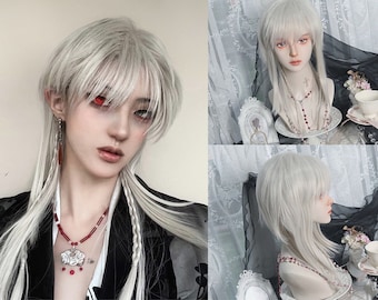 Silver Grey Natural Wig With Bangs, Halloween Anime Cosplay Wigs, Anime Exhibition Wigs, Man's Wolf Wigs, Heat Resistant Wigs