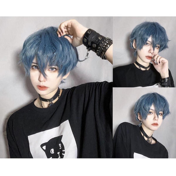 Short Blue Wig Etsy