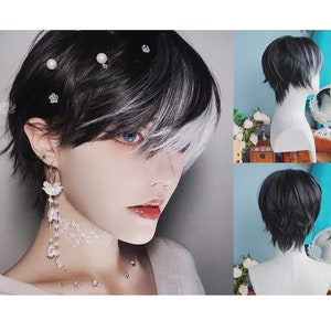 Black Silver White Short Natural Men&#39;s Wigs, Gothic Short Wigs, Kpop Wigs, Halloween Cosplay Anime Wigs, Man&#39;s Cool Wig, Heat Resist Wig