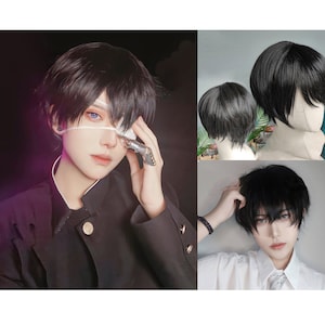 Black Short Natural Wigs with Bangs, Gothic Short Wigs for Halloween Cosplay Vampire Anime Party, Man&#39;s Cool Wig, Heat Resistant Wig