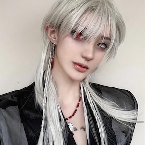 Silver Grey Natural Wig With Bangs, Halloween Anime Cosplay Wigs, Anime Exhibition Wigs, Man&#39;s Wolf Wigs, Heat Resistant Wigs