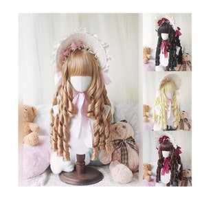 4 Colors Elegant Curl Long Wig With Bangs, Blonde Brown Black Curl Sweet Lolita Wig, Halloween Cosplay Princess Wig