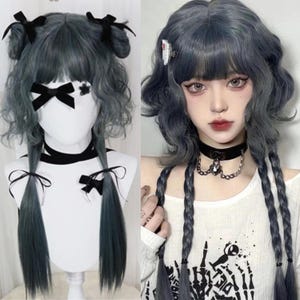 Goth Blau Lolita Quallen Perücken mit Pony, Halloween Cosplay Anime Prinzessin Lolita Perücke, Lolita Fashion Perücken, Emo Perücke