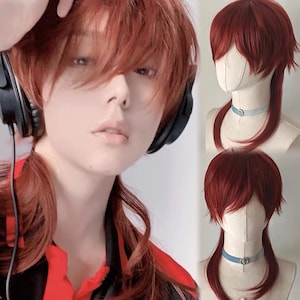 Orange Red Short Mullet Wig, Man&#39;s Cool Wig, Ginger Short Wig for Cosplay Vampire Devil Hlloween Costume Wig, Heat Resistant Wigs