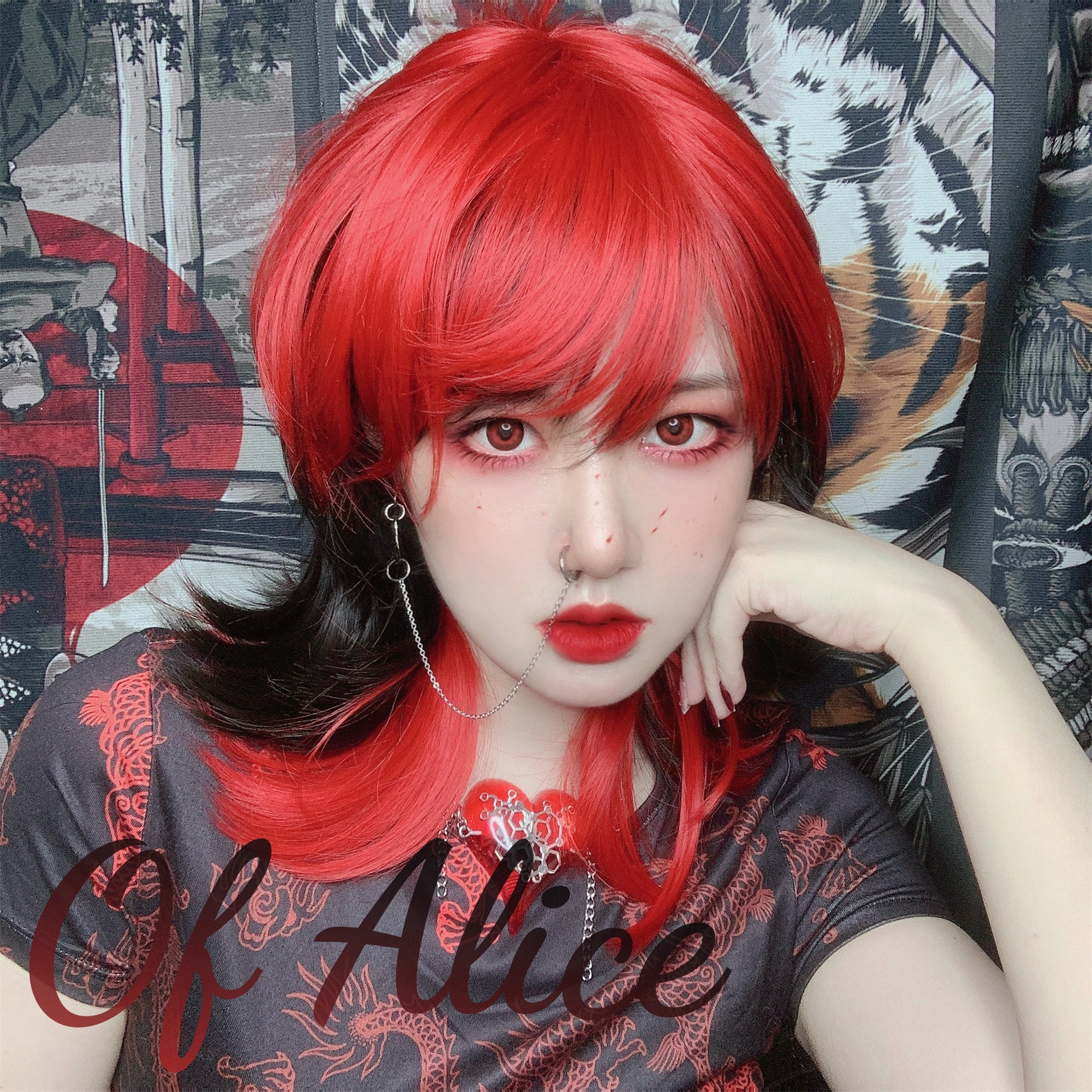 Steampunk Red Black Natural Wigs Gothic Sexy Shoulderlength Etsy