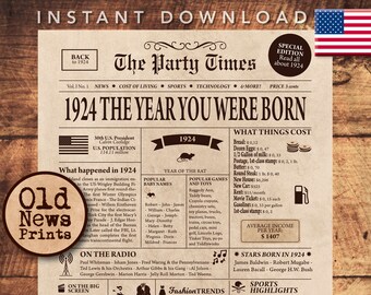 1924 Birthday Poster - Etsy