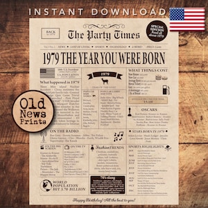 46th Newspaper Birthday gift, 1979 Newspaper poster, Back in 1979, Birthday Newspaper sign, 46th Birthday party decoration, Cheers to 46