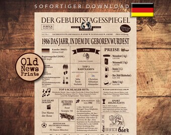 1986 Birthday Newspaper Poster, 40th Birthday Gift (Digital Download)