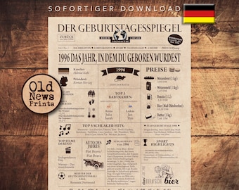 30th Birthday Newspaper Poster, 1996 Anniversary Gift (Digital Download)