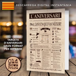Postal d'aniversari 61 anys: postverwijderbare portada diari vintage Catalunya 1964. Verjaardagskaart, krant 61e verjaardag