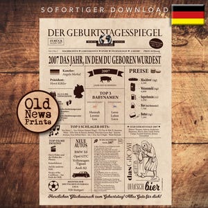 Geschenkzeitung zum 18. Geburtstag 2007- Vintage DEUTSCH Geburtstagszeitung mit echten Daten - einzigartiges Geburtstagsgeschenk