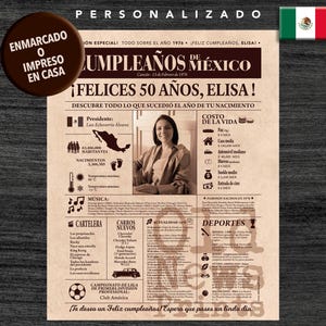 50th Birthday Newspaper Poster · Personalized Vintage Mexican Newspaper · Gift