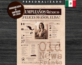 Póster de periódico para el 50 cumpleaños · Periódico mexicano vintage personalizado · Regalo