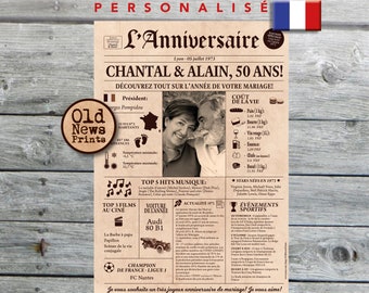 Cadeau anniversaire de mariage, Affiche journal rétro, Cadeau anniversaire, Cadeau couple, Affiche personnalisée, 1973, Journal français