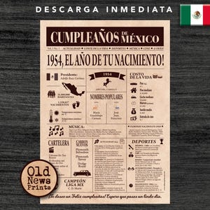 71 Años Celebración: Portada Vintage Periódico Cumpleaños, Año de Nacimiento en México, 1954 Regalo Único