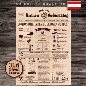 2004 ÖSTERREICH Poster - 21 Jahre Geburtstagsplakat - Jubiläumsgeschenk & Dekoration - Vintage 21 Jahre Geschenk