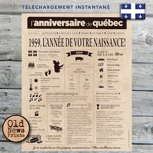 Affiche 1959  QUÉBEC - Affiche année de naissance, anniversaire 66 ans, décoration fête anniversaire, cadeau 66 ans, CANADA
