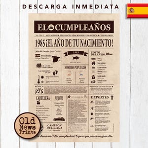 40 Años Celebración: Portada Vintage Periódico Cumpleaños, Año de Nacimiento en España, 1985 Regalo Único