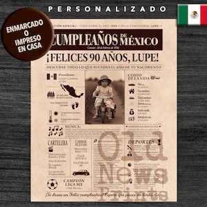 Portada vintage del año 1935 - El regalo personalizado para los nacidos en México que cumplen 90 años - 90th Birthday Newspaper Poster.