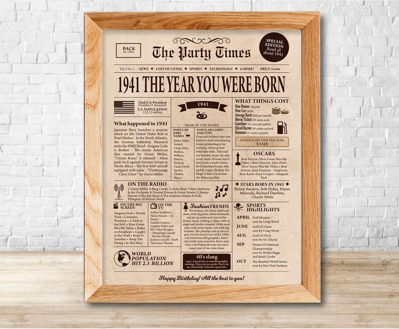 1937 Birthday Poster, 1937 Newspaper Print, Instant Download Print ...