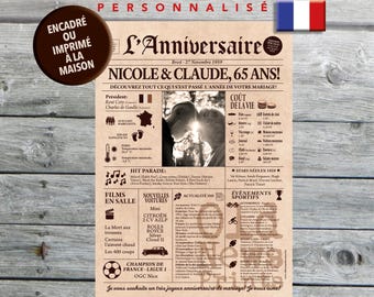 Cadeau anniversaire de mariage, Affiche journal rétro, Cadeau anniversaire, Cadeau couple, Affiche personnalisée, 1959, Journal français